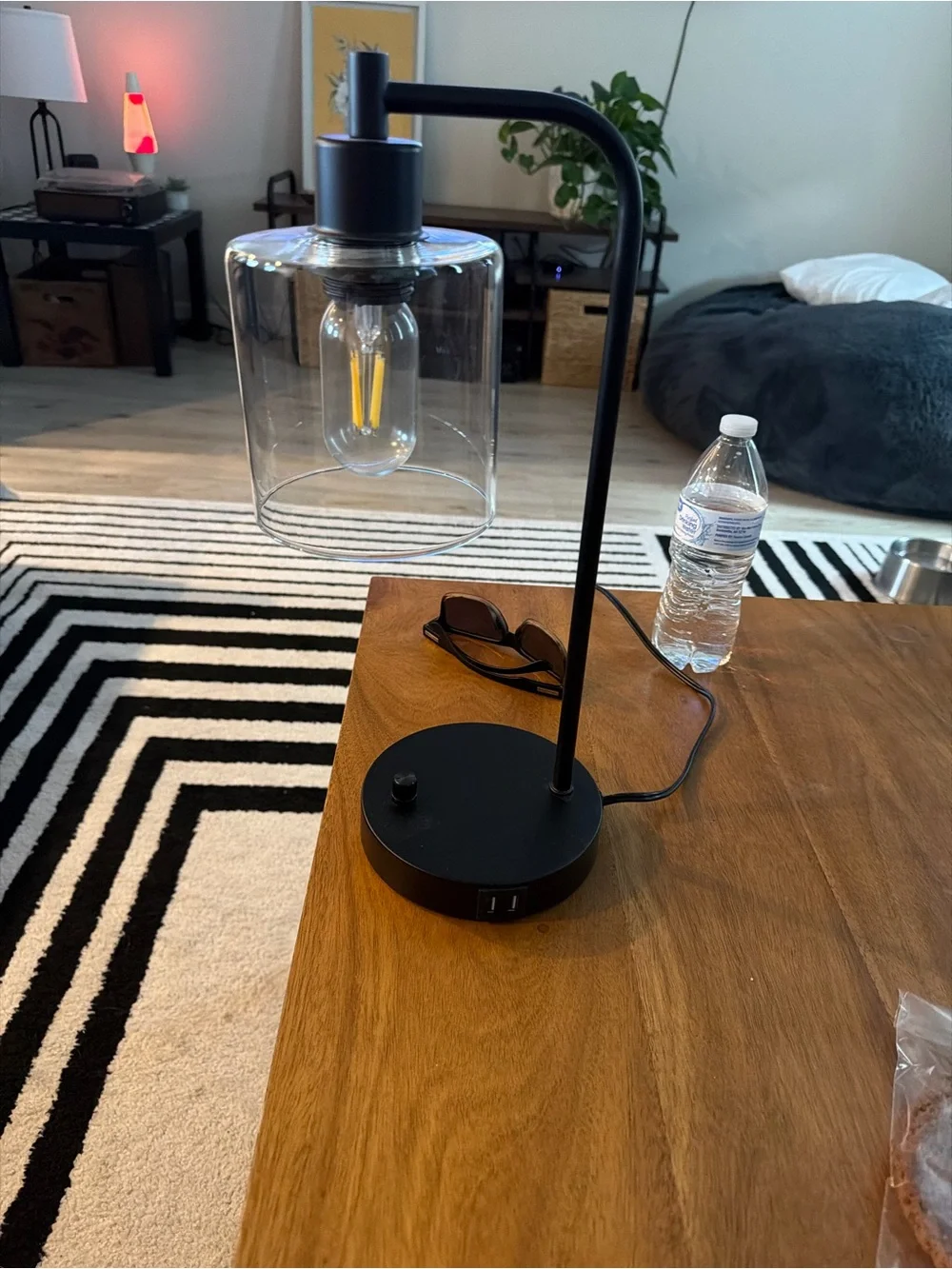 Modern Black Table Lamp with Clear Glass Shade